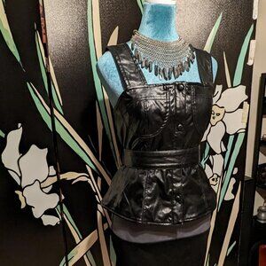 SOLD - Faux leather button-up peplum fetish top with matching belt